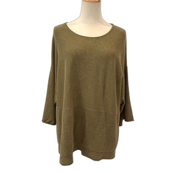 J.Jill Kimono Olive Green Sweater Medium Petite Cotton Cashmere Oversized - Picture 1 of 9